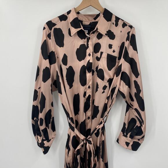 Megan Renee Organic Silk Shirt Dress Leopard Animal Print Belted Pink Black 2X - Picture 3 of 8
